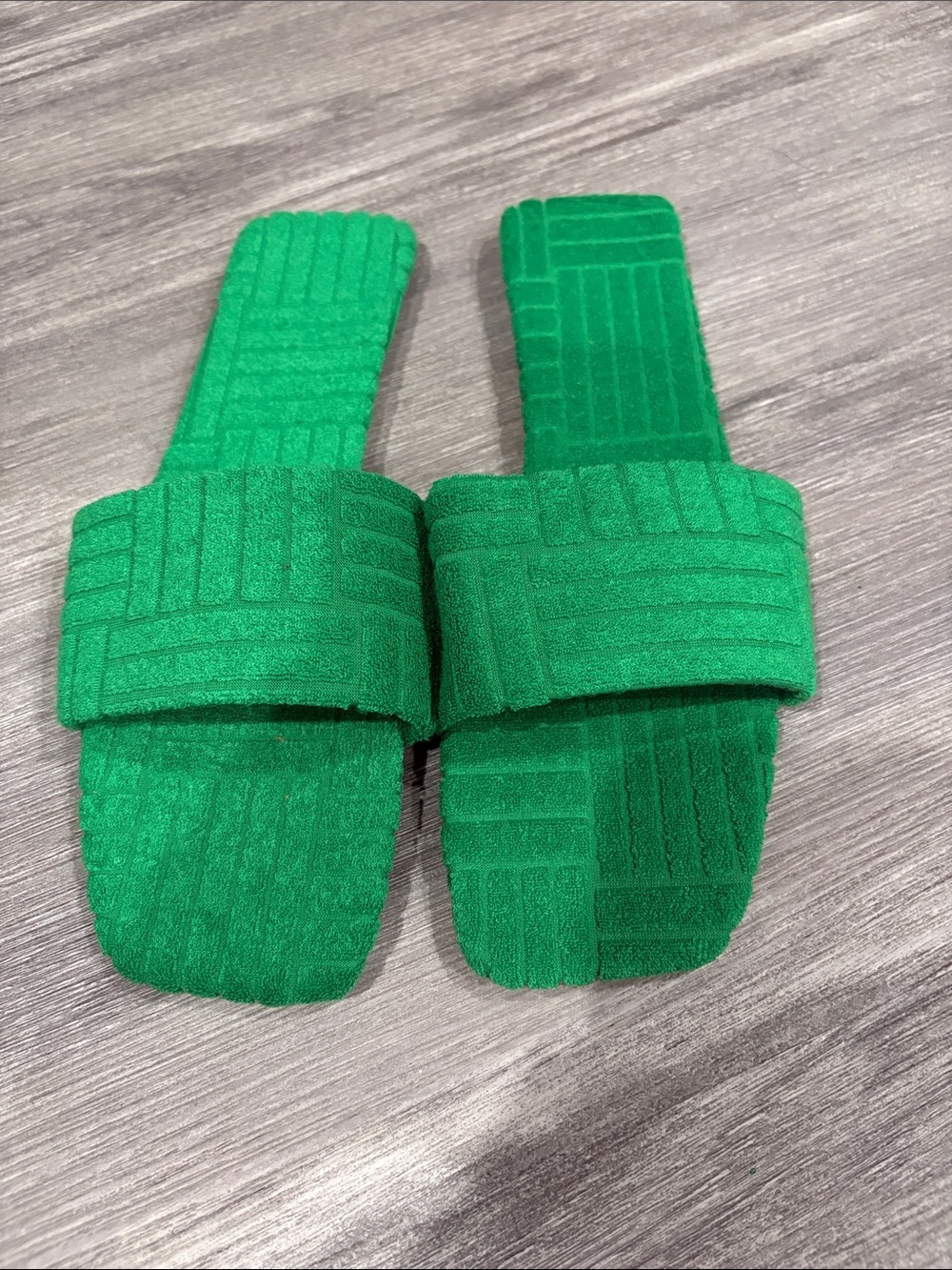 Green Terry Cloth Towel Flat Slide Sandals
